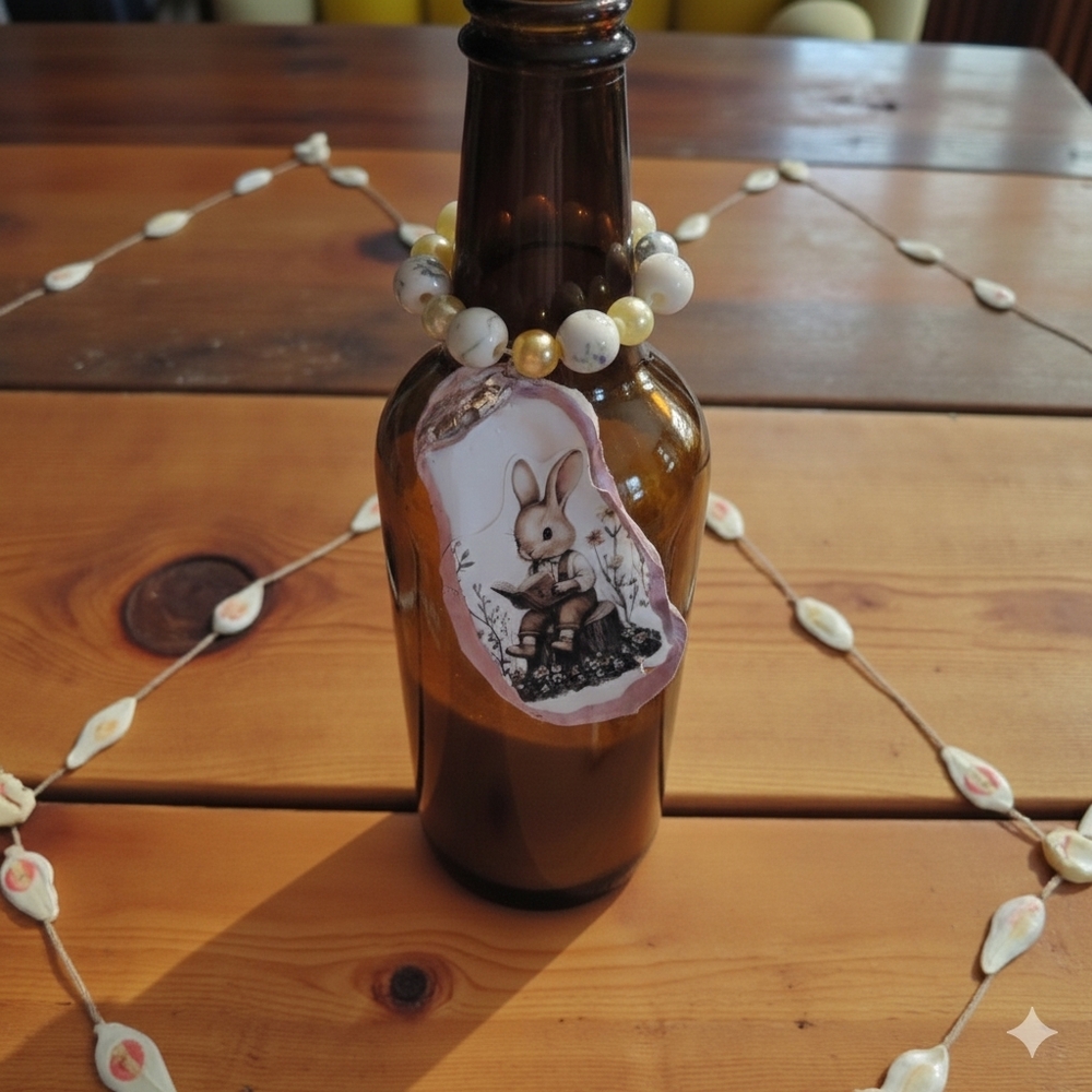 Title: Vintage-Style Handcrafted Rabbit Bottle Charm & Beaded Garland 4 piece